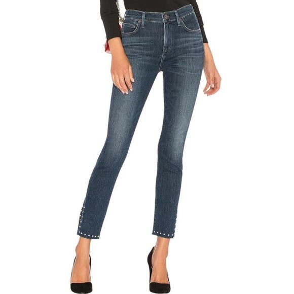 Citizens of Humanity Rocket Studded Ankle Split Hem Jeans Black 26W - Picture 10 of 14